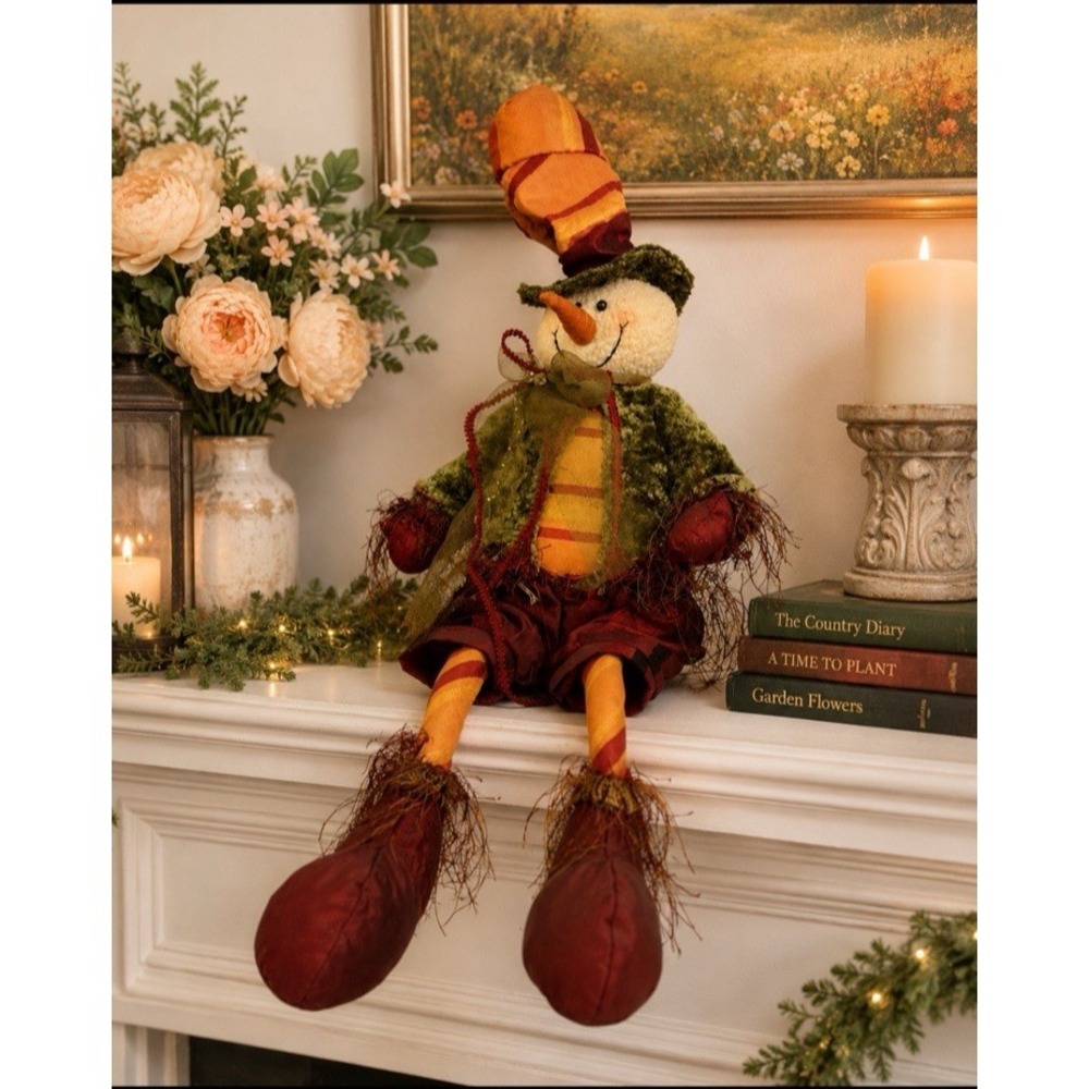 Creative Co-Op Autumn Harvest Snowman Shelf Sitter Plush Fall Decor Long Legs